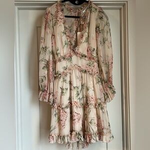 Romantic Pink Floral Ruffle Midi Dress
